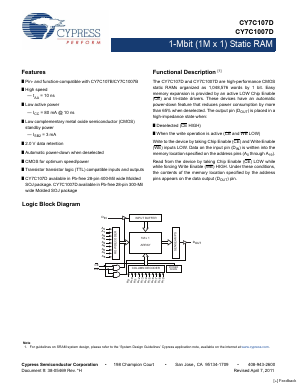 CY7C107D-10 Datasheet PDF Cypress Semiconductor
