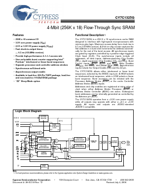 CY7C1325G-100BGXI Datasheet PDF Cypress Semiconductor