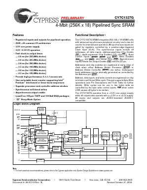 CY7C1327G-225AXI Datasheet PDF Cypress Semiconductor