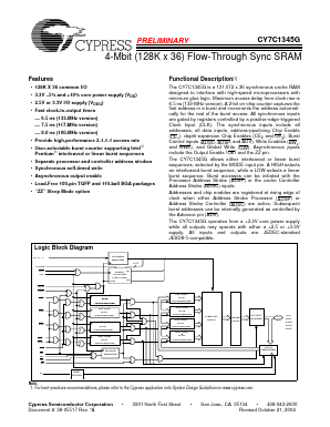 CY7C1345G-100BGC Datasheet PDF Cypress Semiconductor