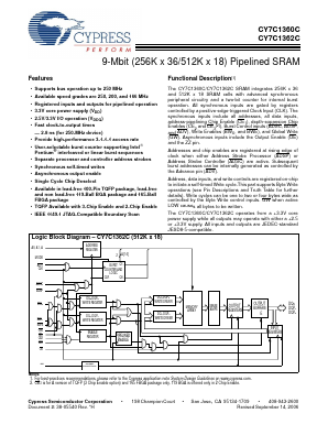 CY7C1362C-166BGI Datasheet PDF Cypress Semiconductor