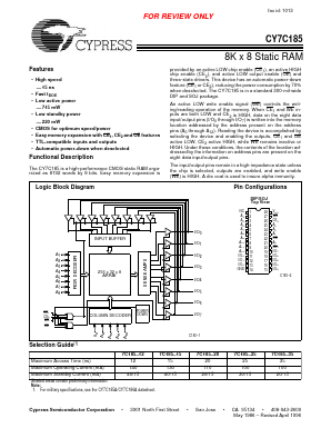 CY7C185-15ZC Datasheet PDF Cypress Semiconductor