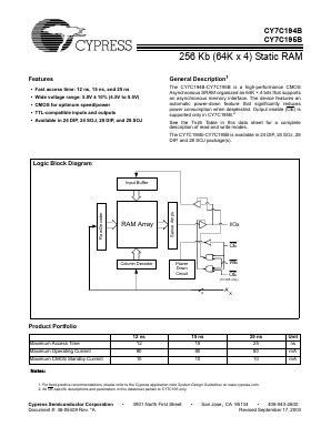 CY7C195B-15VC Datasheet PDF Cypress Semiconductor