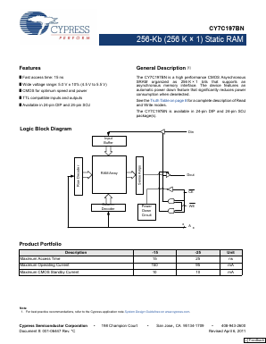 CY7C197BN-25PC Datasheet PDF Cypress Semiconductor