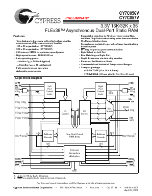 CY7C056V-15_00 Datasheet PDF Cypress Semiconductor