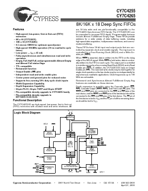 CY7C4255-15JI Datasheet PDF Cypress Semiconductor