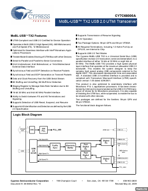 CY7C68000A-56LTXCT Datasheet PDF Cypress Semiconductor