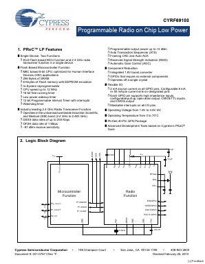 CYRF69103 Datasheet PDF Cypress Semiconductor