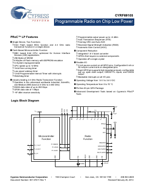 CYRF69103-40LTXC Datasheet PDF Cypress Semiconductor