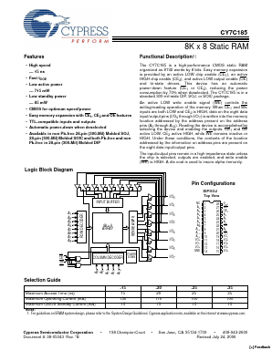 CY7C185-20PC Datasheet PDF Cypress Semiconductor