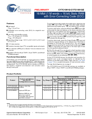 CY7C1061G30-10ZXIES Datasheet PDF Cypress Semiconductor