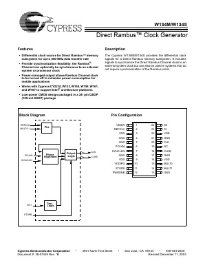 W134SHT Datasheet PDF Cypress Semiconductor
