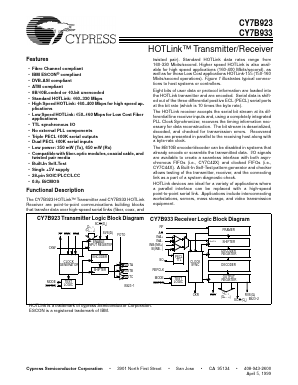 CY7B923-155JC Datasheet PDF Cypress Semiconductor