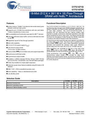 CY7C1371D Datasheet PDF Cypress Semiconductor