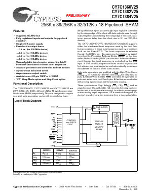 CY7C1360V25-166AC Datasheet PDF Cypress Semiconductor