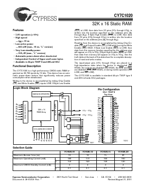CY7C1020-12ZC Datasheet PDF Cypress Semiconductor