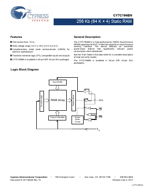 CY7C194BN Datasheet PDF Cypress Semiconductor