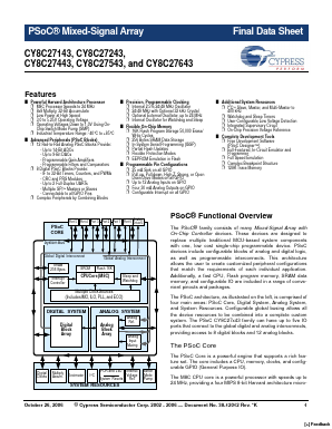 CY8C27643 Datasheet PDF Cypress Semiconductor
