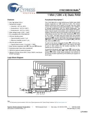 CY62128EV30LL Datasheet PDF Cypress Semiconductor