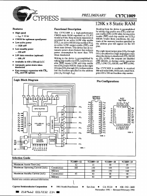 CY7C1009-15LMB Datasheet PDF Cypress Semiconductor