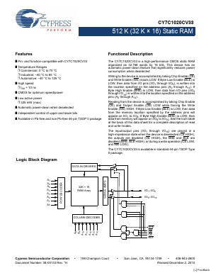 CY7C1020CV33-15ZSXE Datasheet PDF Cypress Semiconductor