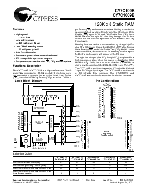 CY7C109BL-15ZC Datasheet PDF Cypress Semiconductor