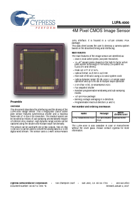 LUPA-4000-M Datasheet PDF Cypress Semiconductor