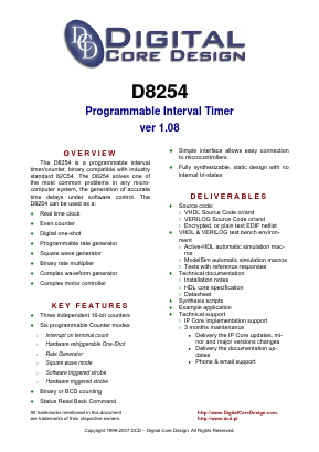 D8254 Datasheet PDF Digital Core Design