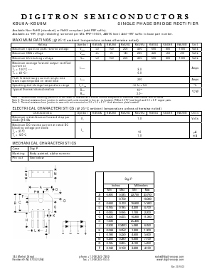 KBU8B Datasheet PDF Digitron Semiconductors