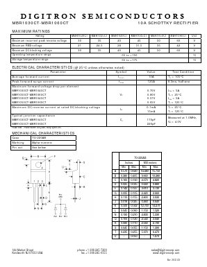 MBR1040CT Datasheet PDF Digitron Semiconductors