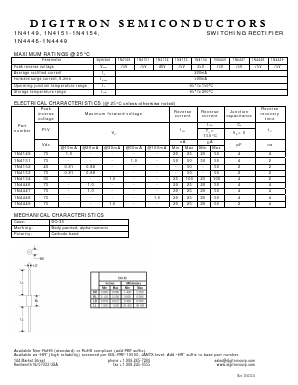 1N4152 Datasheet PDF Digitron Semiconductors