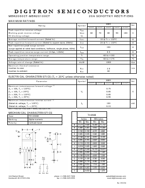 MBR20100CT Datasheet PDF Digitron Semiconductors