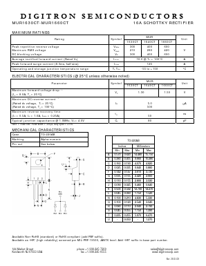 MUR1640CT Datasheet PDF Digitron Semiconductors