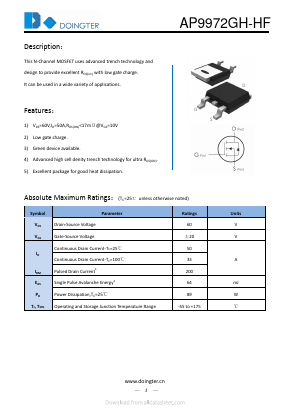 AP9972GH-HF Datasheet PDF SHENZHEN DOINGTER SEMICONDUCTOR CO., LTD.
