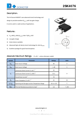 K4076 Datasheet PDF SHENZHEN DOINGTER SEMICONDUCTOR CO., LTD.