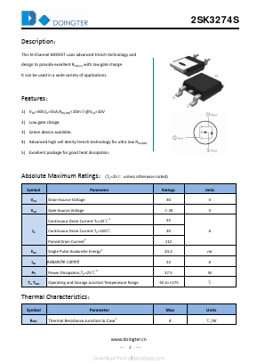 2SK3274S Datasheet PDF SHENZHEN DOINGTER SEMICONDUCTOR CO., LTD.