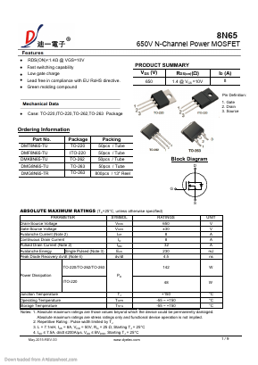 DMT8N65-TU Datasheet PDF DIYI Electronic Technology Co., Ltd.
