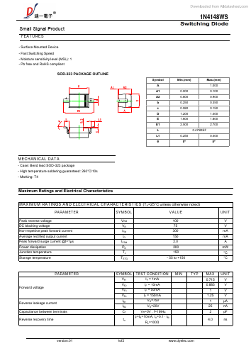 1N4148WS Datasheet PDF DIYI Electronic Technology Co., Ltd.