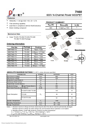 DMT7N60-TU Datasheet PDF DIYI Electronic Technology Co., Ltd.