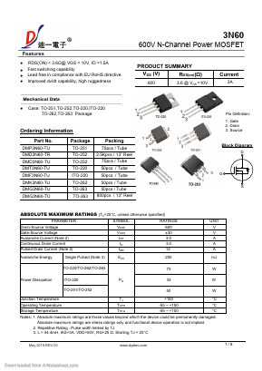 DMP3N60-TU Datasheet PDF DIYI Electronic Technology Co., Ltd.