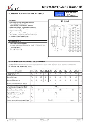 MBR20200CTD Datasheet PDF DIYI Electronic Technology Co., Ltd.