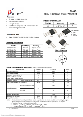 DMG8N60-TU Datasheet PDF DIYI Electronic Technology Co., Ltd.