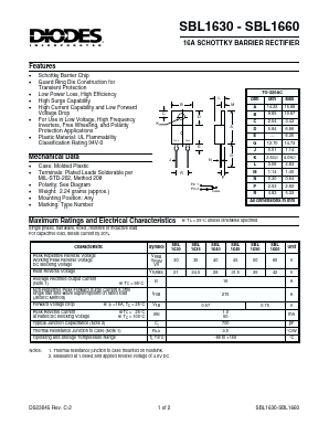SBL1640 Datasheet PDF Diodes Incorporated.