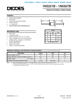 1N5221B Datasheet PDF Diodes Incorporated.
