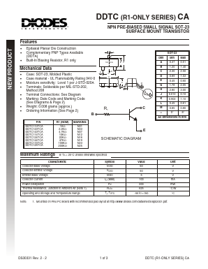 DDTC115TCA-7 Datasheet PDF Diodes Incorporated.