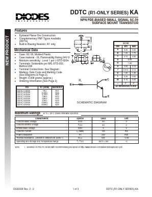 DDTC115TKA-7 Datasheet PDF Diodes Incorporated.