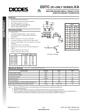 DDTC115TKA Datasheet PDF Diodes Incorporated.