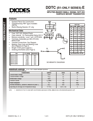 DDTC115TE-7 Datasheet PDF Diodes Incorporated.