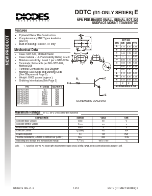 DDTC115TE Datasheet PDF Diodes Incorporated.