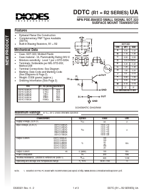 DDTC115EUA Datasheet PDF Diodes Incorporated.